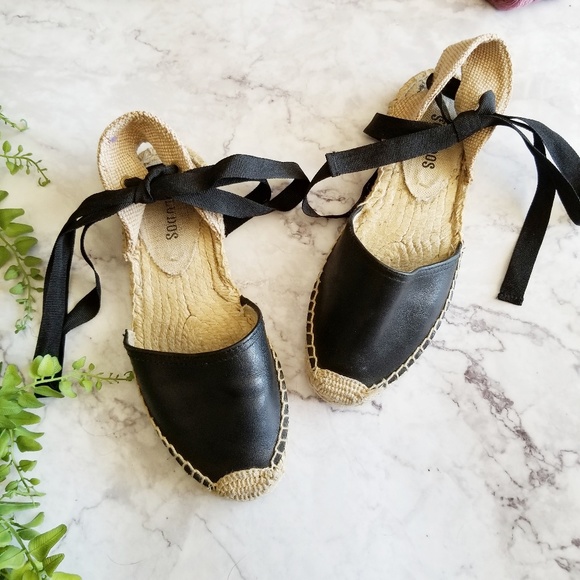 soludos black leather espadrilles